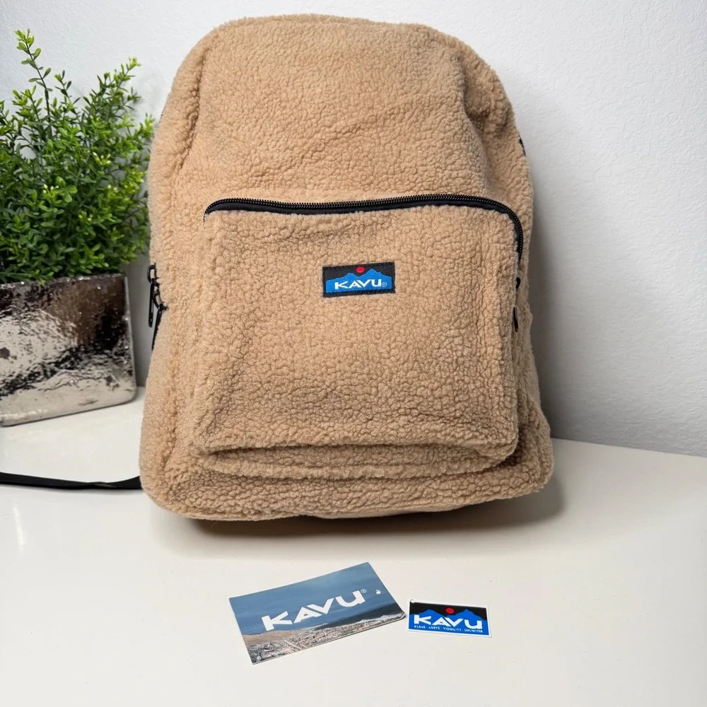 KAVU Fleece Backpack Unisex Tan Sherpa High Pile‎ Gorpcore Cabin NEW